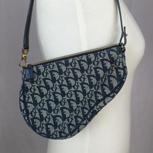 Authentic Vintage Dior Monogram Saddle Bag in Navy
